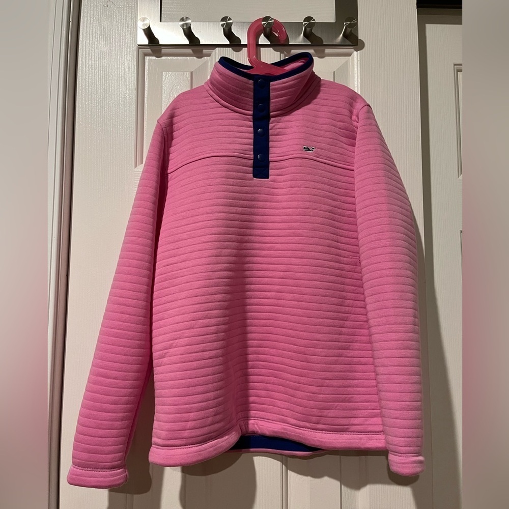 Vineyard Vines size L (14) pink/navy pullover with snap up mock neckline - Picture 2 of 13
